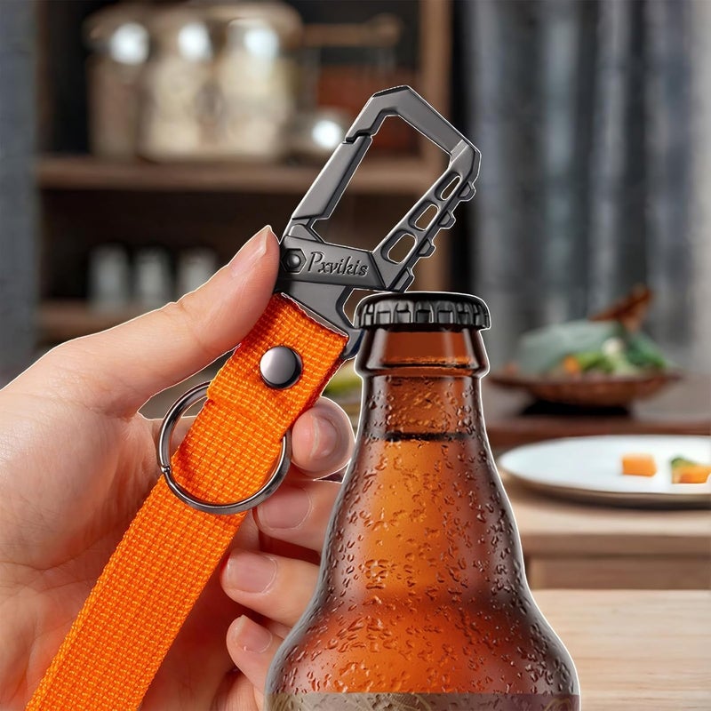 Pxvikis Metal heavy duty key chain carabiner clip bottle opener wrist lanyard ring car key fob unisex for men and women - Image 3